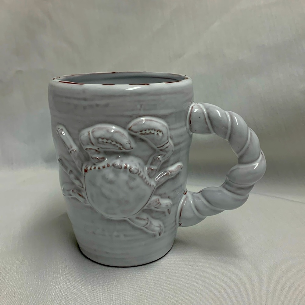 Mud Pie Terracotta Blue Crab Mug, Embossed 3D Beach Cup, Summer Mug